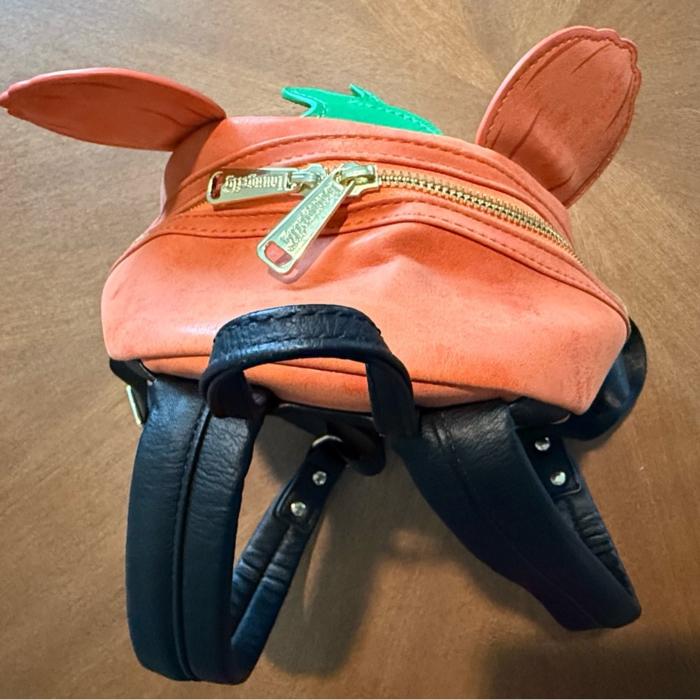 Loungefly Pumpkin Mickey Mini Backpack in Orange with Green Leaf - Picture 6 of 9